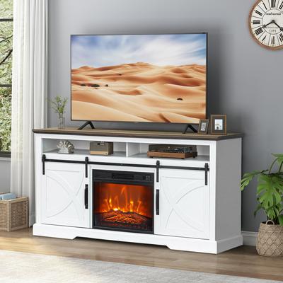 68" Farmhouse White Electric Fireplace TV Stands Console for 78-inch TV with Remote