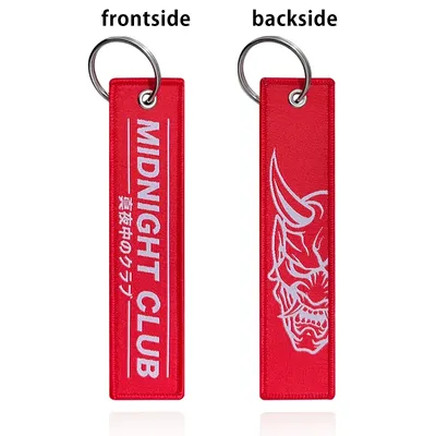 1Pc/2Pcs/3Pcs Set Sale Red Tag Midnight Club Oni Mask Both Sides Embroidery Patterns Funny Keychain Motorcycle Wholesale