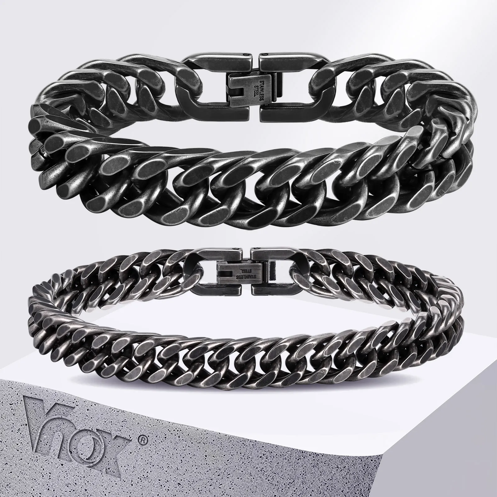 Vnox 8mm/12mm Braccialetti cubani in acciaio inossidabile pesante audace per uomini ragazzi, cinturino in metallo ossidato, gioielli con bracciale a catena punk rock