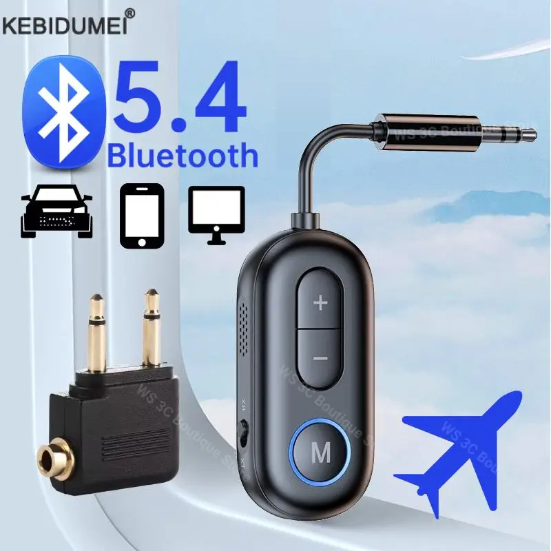 Ricevitore trasmettitore audio Bluetooth 5.4 Adattatore wireless per musica stereo Hifi AUX da 3,5 mm con microfono per altoparlante per PC per auto aereo TV