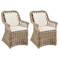 Gartensessel 2er Set Natürlich Rattan mit 4 Auflagen Hellbeige Baumwolle Terrasse Balkon Außen Wohnzimmer Gartenzubehör im Retro Stil