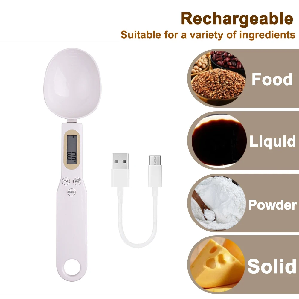 Balance de cuisine Recharge USB 500g/0.1g LCD mesure numérique cuillère à farine alimentaire balance Mini outil de cuisine pour café au lait