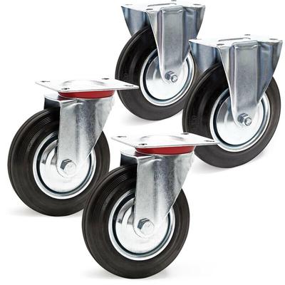 Transportrollen Set 200mm 2x Lenkrolle ungebremst und 2x Bockrolle, mit Anbauplatte 150kg pro Rad Image