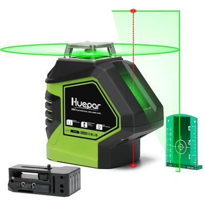 Huepar - 621CG 1 x 360 Kreuzlinienlaser Grün mit 2 Laserpunkte, 360 Grad Linienlaser
