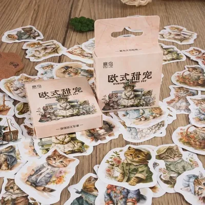 46pcs mni Box Aufkleber europäischen Kleber süße Haustiere Katze Handbuch Material Siegel liefert Image