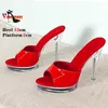 Dünne High Heels Hausschuhe Frauen Sommer elegante Schuhe Mode Anti-Rutsch transparente Sandalen 12cm sexy Leder rutschen plus Größe 43