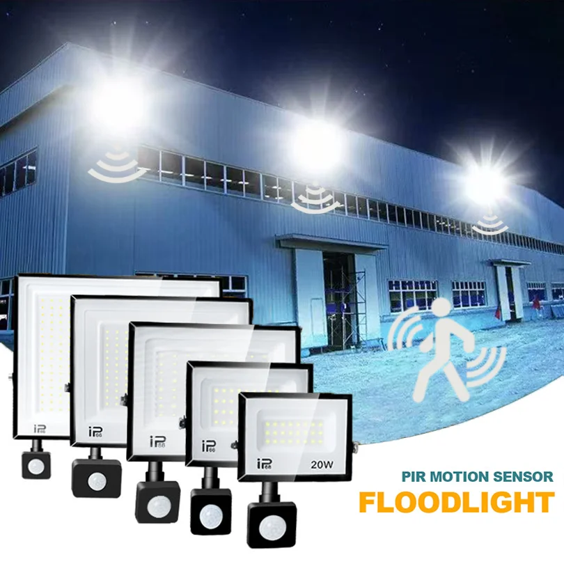 LED PIR Motion Sensor Flutlicht Outdoor Wand Licht Weißes Licht 150W 100W 50W 30W 20W IP66 Wasserdichte LED Strahler Für Garten