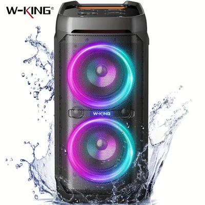 W-KING 100 W RMS Bluetooth-Lautsprecher, IPX6 wasserdicht, V5.3 tragbare Party-Boombox, kabellos, tiefer Bass/115 dB, lauter, massiver Klang