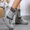 Neue Schuhe für Damen Damen Winter Schnürstiefel Mid-Tube Stiefel niedrige Absätze runde Zehen Stiefel warme Stiefel plus Größe 36-43 Zapatos Mujer