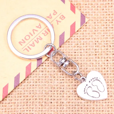 20 stücke Neue Mode Keychain 19x18mm herz fuß drucke Anhänger DIY Männer Schmuck Auto Schlüssel