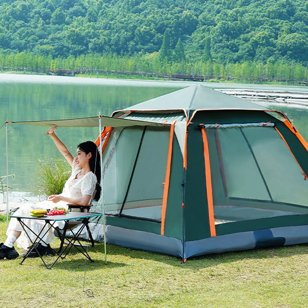 Automatisches schnell öffnendes Zelt mit Baldachin tragbares Regen-/Sonnenschutz zelt für Familien reisen, selbst fahrendes Camping 3-2, 5-6 Personen Image