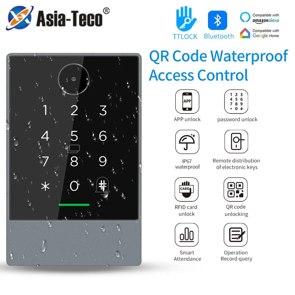 TTLOCK QR Code Access Control Reader 13,56 Mhz Rfid IP67 Wasserdichte Tastatur QRcode Scanner K3Q + G2 Hub Arbeit mit alexa Google Hause Image