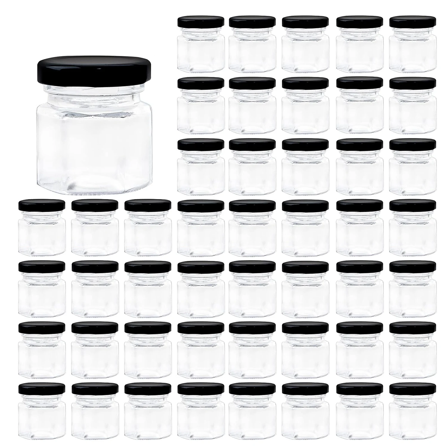 Mini Sechseck Gläser, Honig Gläser kleine Gewürz dosen mit schwarzen Deckeln für Marmelade, hausgemachte Projekte, Geschenke, Hochzeits feier Gefälligkeiten Image