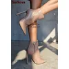Surkova nackt matt Stöckels chuhe Stiefeletten Slim Fit spitzen Zehen Herbst Winter Stiefeletten Reiß verschluss Kleid Schuhe Größe 46