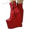 Zhima Frauen Stiefel Plattform Keile runde Zehen Seite Reiß verschluss 20cm High Heels Stiefel Höhe erhöhen Schuhe Frau Sandalen große Größe 41 47