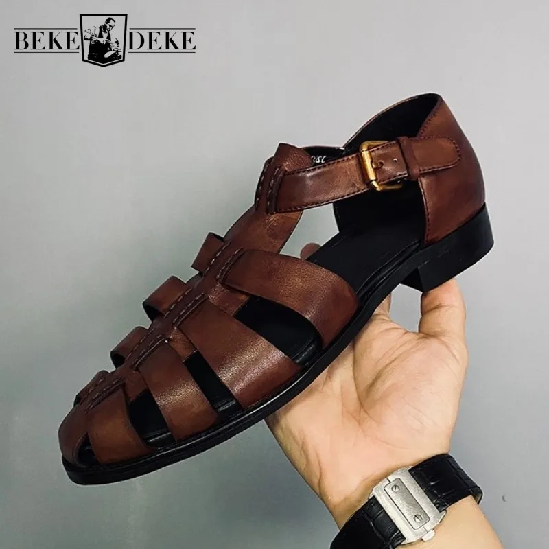Größe 45 46 Retro Rom Schuhe Männer Handarbeit Aus Echtem Leder Rindsleder Flache Sandalen Luxus Atmungsaktive Sommer Aushöhlen Formale Schuhe