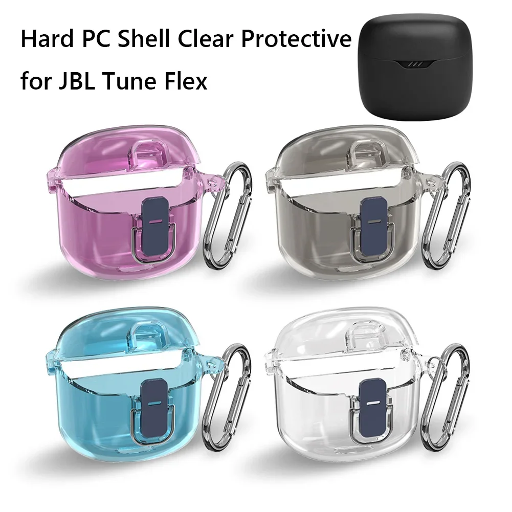 Für jbl tune flex kopfhörer schutzhülle stoß feste harte pc schale klare fall abdeckung kopfhörer hülle anti-drop mit karabiner Image