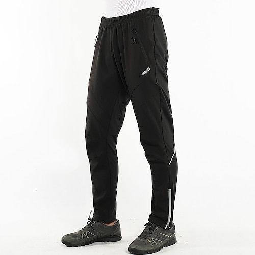 Arsuxeo Herrn Fahrradhosen Fahhrad Hosen / Regenhose Hosen Unten Wasserdicht warm halten Windundurchlässig Sport Volltonfarbe Polyester Vlies Winter Schwarz / Rrot / Schwarz / grün Bekleidung Image