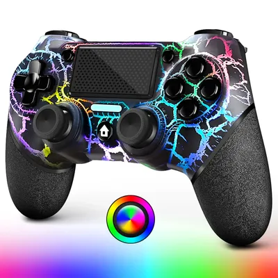 AceGamer Wireless RGB Controller for PS4 Black/White Crack Design with RGB Light,1000mAh Compatible