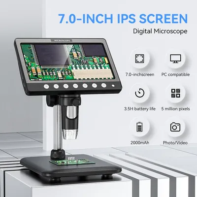 7Inch IPS Digital Coin Microscope 5MP 1200X Ultra-Precise Focusing Camera 1080P Video Microscope 8