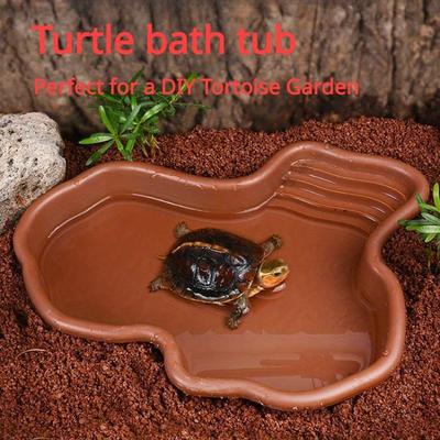 TEMU 1pc Large Tortoise Bathing Tub With Realistic Landscaping Design, Perfect For Reptile And Water Turtle Aquatic