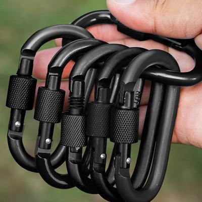 TEMU 6pcs Heavy-duty D-shaped Carabiner Clips With Secure Screw Gate - Ideal For Climbing, Camping, Hiking & More - Durable Black Aluminum Alloy