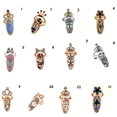 TEMU 12 Noble Luxury Women's Nail Rings Decorated With Tip Nail Art Charm Crown Flower Crystal Rhinestone Nail Rings