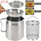 TEMU 1pc, Stainless Steel Oil Filter Pot With Fine Mesh Strainer And Fry Basket, Oil Storage Can, Kitchen Supplies