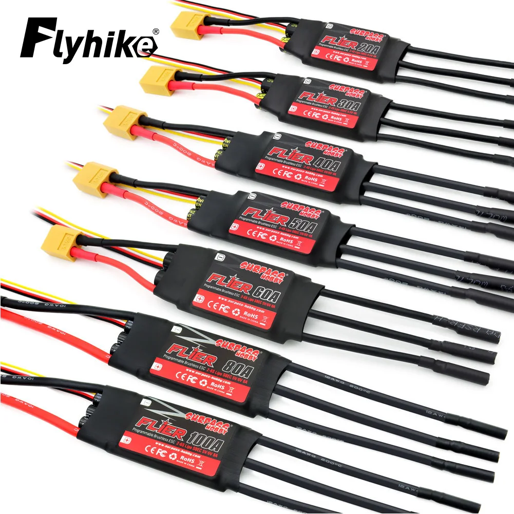 SURPASS HOBBY Flier 20A 30A 40A 50A 60A 80A 100A Bürstenloser ESC-Geschwindigkeitsregler mit BEC 2-6S für RC-Flugzeuge-Hubschrauber