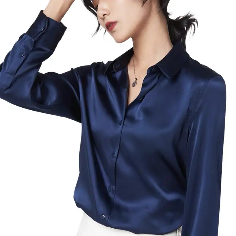 Elegante Satin Langarm Blusen Frauen 2025, Vintage Burgund weiß Seide Hemd Frauen Casual Lose Button Up Weibliche Shirts Tops