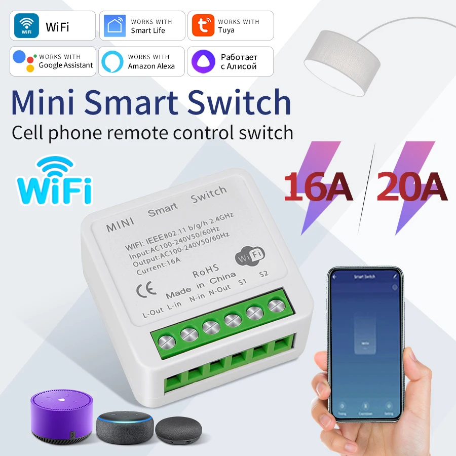 Tuya Smart WiFi Schalter 16A 20A Breaker RF433Mhz Relais Modul 2-weg Steuerung Smart Leben APP Fernbedienung unterstützung Alexa Google Hause Image