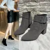 Frauen Vintage High Heels Stiefeletten Schnalle Casual Damen Sexy Stiefeletten Weibliche Chelsea Stiefel Plus Größe 35-43 botas De Mujer