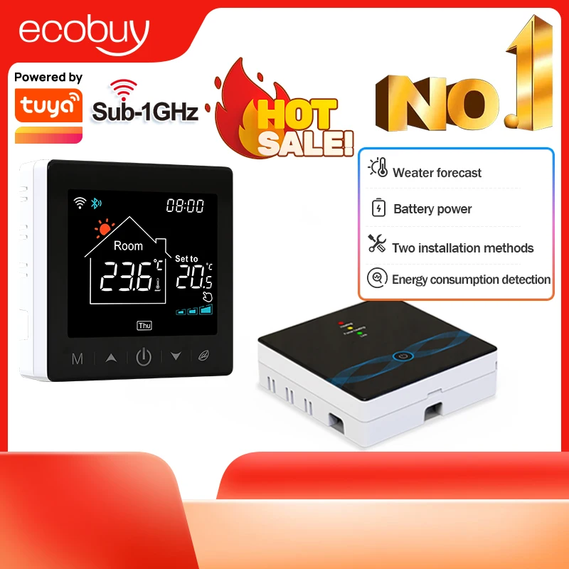 Tuya Smart Home Wifi Drahtlose Thermostat Batterie Powered Gas Kessel Thermostat Digitale Temperatur Controller Alexa Google Hause Image