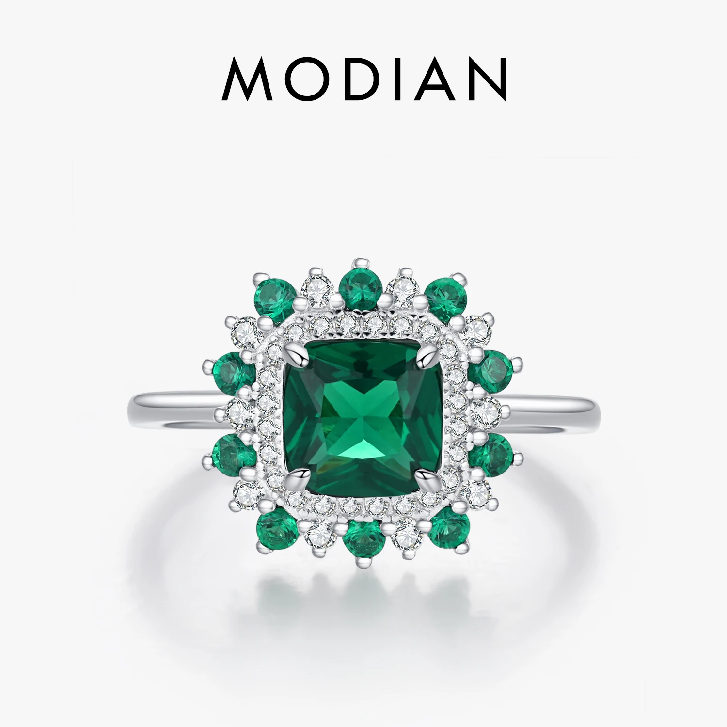 Modian echte 925 Sterling Silber Retro elegante quadratische Krone grün Zirkonia Fingerringe für Frauen Party feinen Cocktail Schmuck
