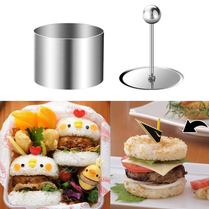 Neue runde Reis kugelform mit Drücker Edelstahl Dessert Mousse Kuchen ringe einfach Ent formen Sushi Herstellung Form Küchen werkzeug Image