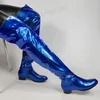Zhima Frauen über Knie Stiefel runde Zehen Seite Reiß verschluss niedrige Absätze hohe Stiefel glänzende Damen hand gefertigte Schuhe Frau große Größe 39 42 45 50 52