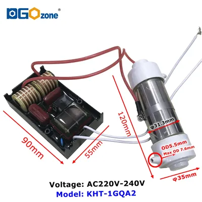 1G/H Quartz Tube Ozone Generator for Air and Water Purifying SPA Ozonizer Sterilize O3 Reactor Ozonio KHT-1GQA1/A2