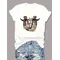 Bull Head & Floral Print T-shirt, Casual Crew Neck Short Sleeve Top, Women's Clothing