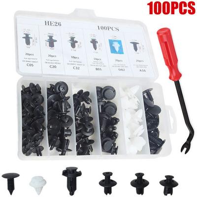 100 Stück Befestigungsclips Auto Clips Set, 6 Arten Türverkleidung Clips Nylon Stoßstange