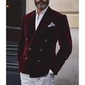 Per uomo Giacca Blazer Vintage Festa Velluto Tinta unita Blazer Borgogna Verde Taglio standard Doppiopetto a quattro bottoni
