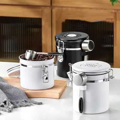 Large Capacity Coffee Beans Vacuum Storage Container Stainless Steel Airtight Container Grains Tea