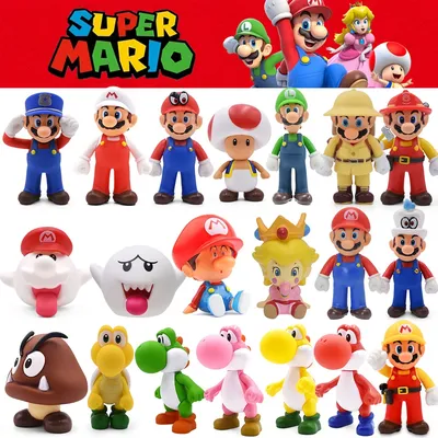 Super Mario Bros. Action Figure Bowser Princess Peach Boo Yoshi PVC Model Toy Cartoon Game Anime Toy