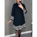vestito nero corto da donna vestito a trapezio moda lavoro moda midi vestito stampa collo alto manica lunga geometrico vestibilità ampia nero primavera autunno s m l xl 2xl