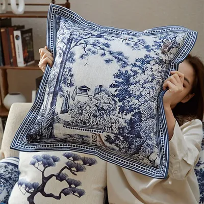 Blumen kissen bezüge aus blauem und weißem Porzellan, chinesische Vintage-Kissen bezüge, dekoratives Image
