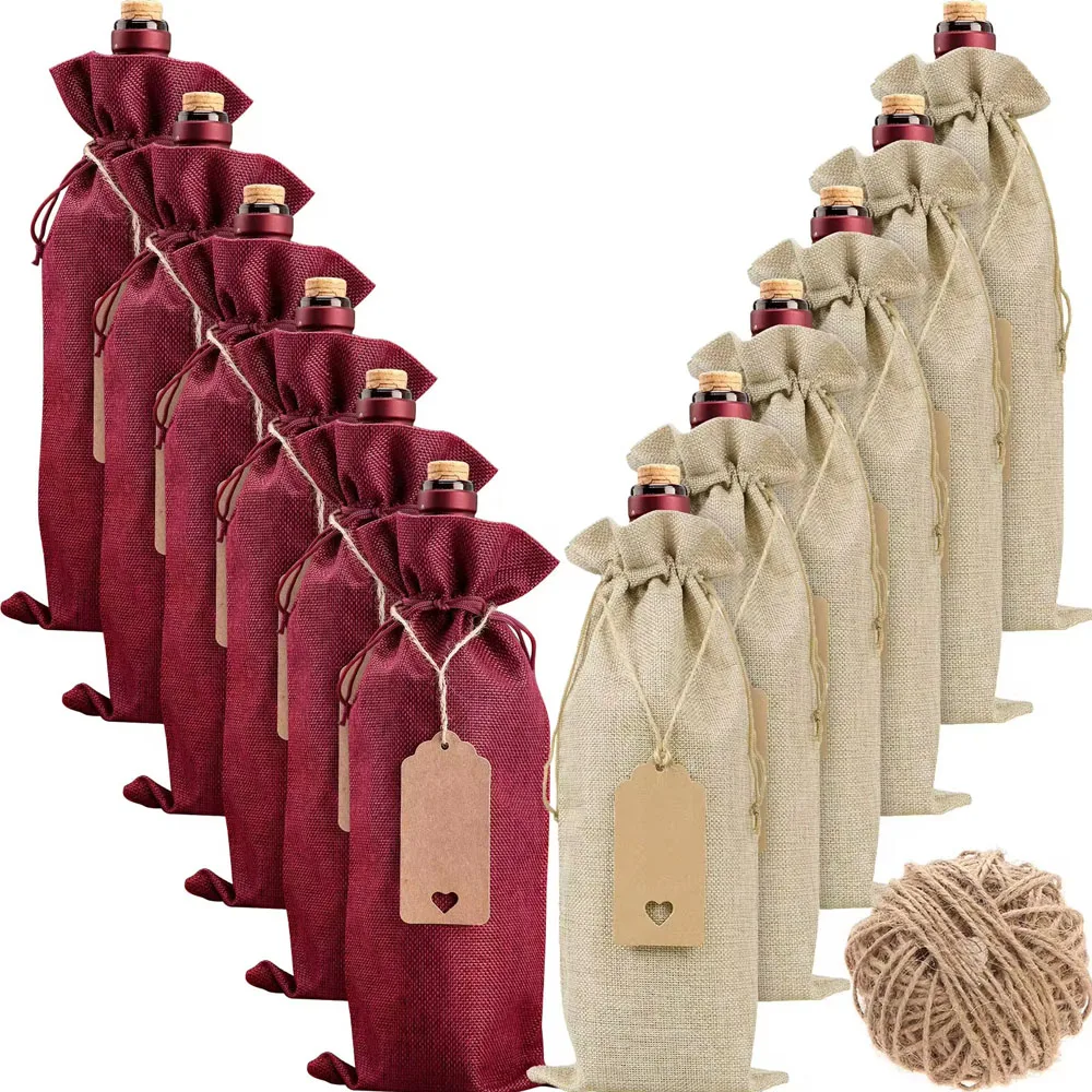 12 Stück Sac kleinen Wein beutel Kordel zug Weinflasche Verpackung Taschen wieder verwendbare 2 Farbe Weinflasche Taschen für Weihnachten Hochzeit Geburtstag Image