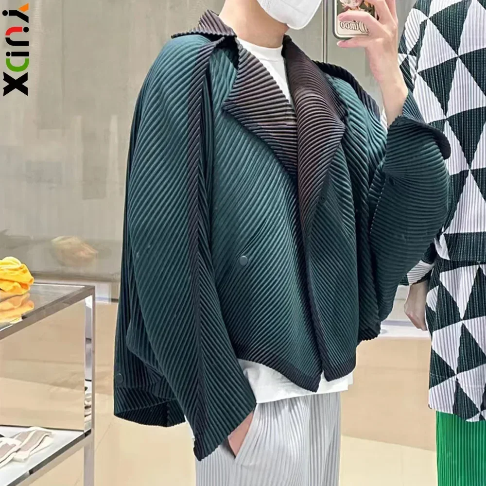 Yudx Miyake Plissee Herbst neue Herren Trenchcoat Original Designer Hip Hop farbige vertikale Streifen kurze Jacke Top