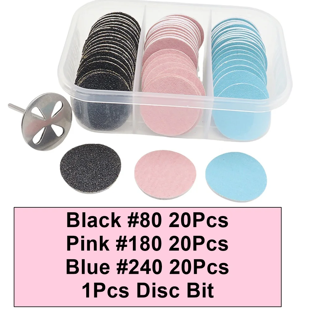 60 Stück Schleifpapierscheiben und Metallnagelbohrer 25 mm Pediküre-Scheiben Ersatz-Schleifscheiben Bits für Nagelbohrer-Fußfeilen Image