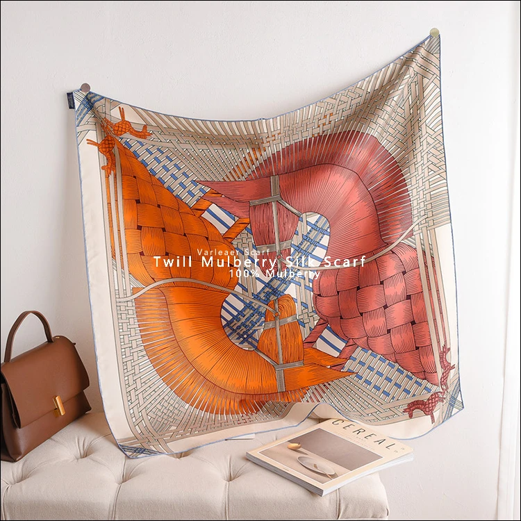 Masan & Masan Luxus-Designer-Seidenschal mit rollendem Rand, Herm-Schals, manuelle Tücher, 100 % natürliche quadratische Bandanas, 90 cm x 90 cm Image