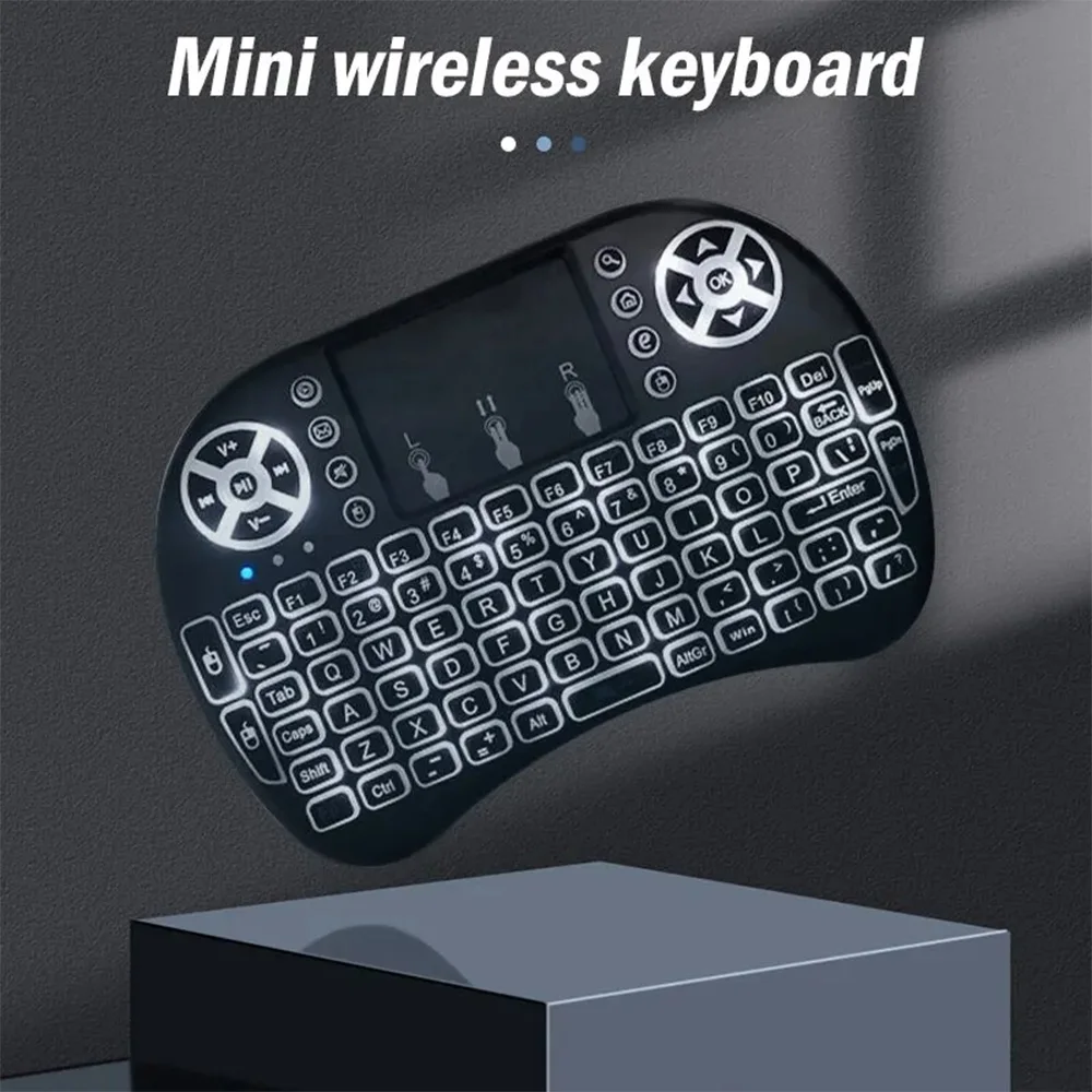I8 Mini-Funktastatur, 7-farbig, mit Hintergrundbeleuchtung, Russisch, Französisch, Spanisch, Portugiesisch, Arabisch, 2,4 G, Air Mouse-Fernbedienung für Android TV Box PC Image