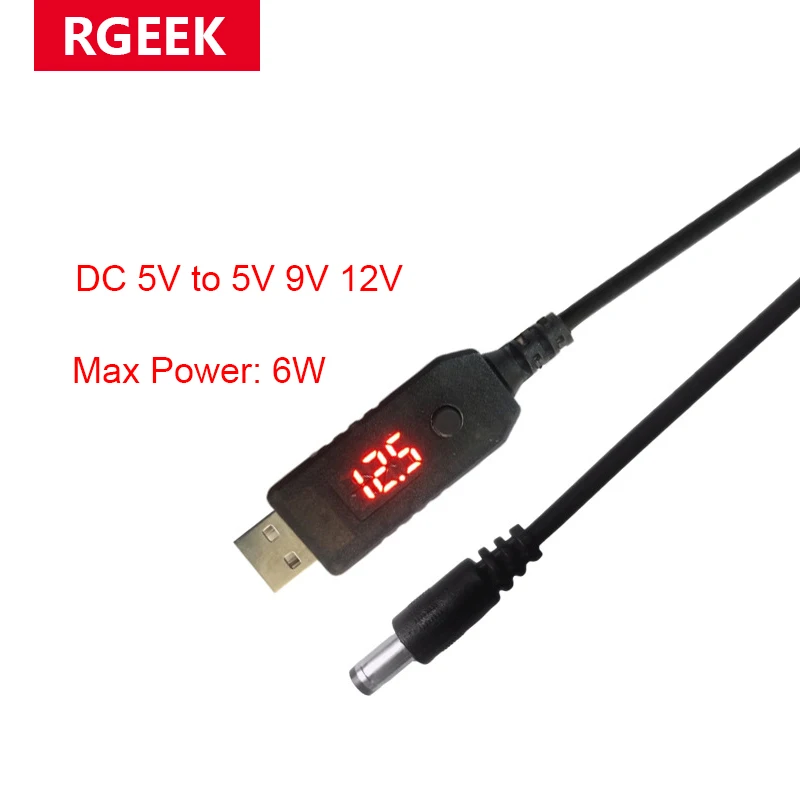 RGEEK USB-Aufwärtswandler DC 5 V auf 5 V, 9 V, 12 V, 5,5 x 2,1 mm, mit Einstellknopf, Aufwärtswandler, Kabelanschluss für WLAN-Router Image